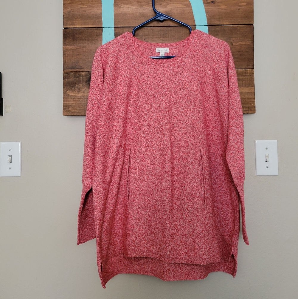 Garnet Hill Speckled Red/White Organic Cotton Sustainable Sweater with Pockets M